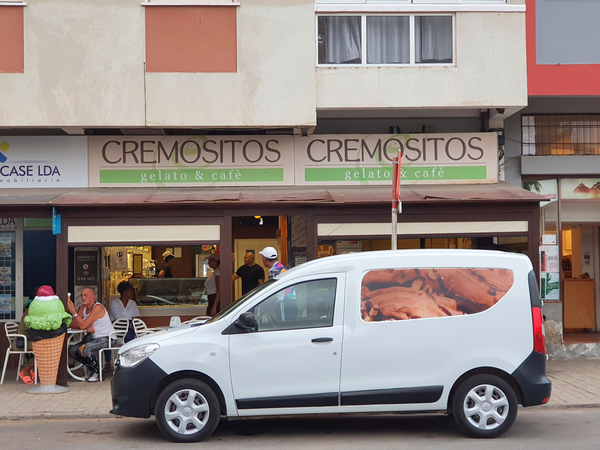 Exterior of the Cremositos ice-cream shop and cafe in Mindelo.