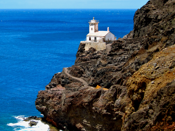 The white Dona Amélia lighthouse at Ponta Machado on São Vicente.