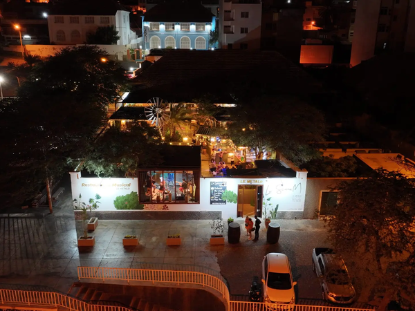 Aerial view of the Le Metalo restaurant and music venue in Mindelo.