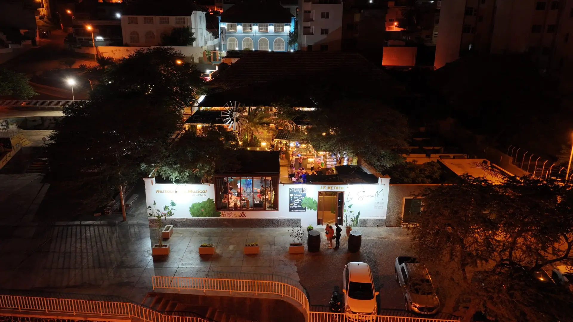 Aerial view of the Le Metalo restaurant and music venue in Mindelo.