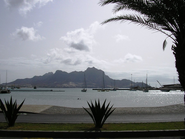 Monte Cara viewed across Porto Grande Bay from Mindelo.