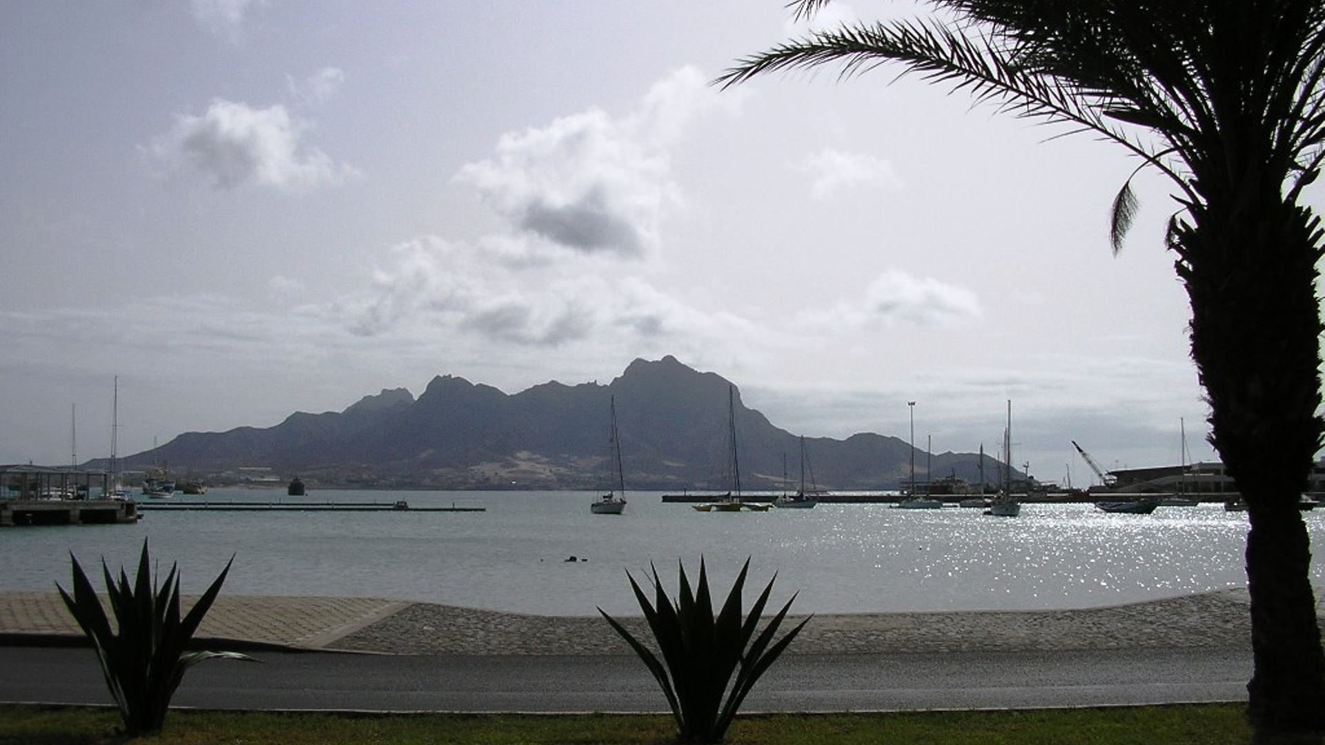 Monte Cara viewed across Porto Grande Bay from Mindelo.