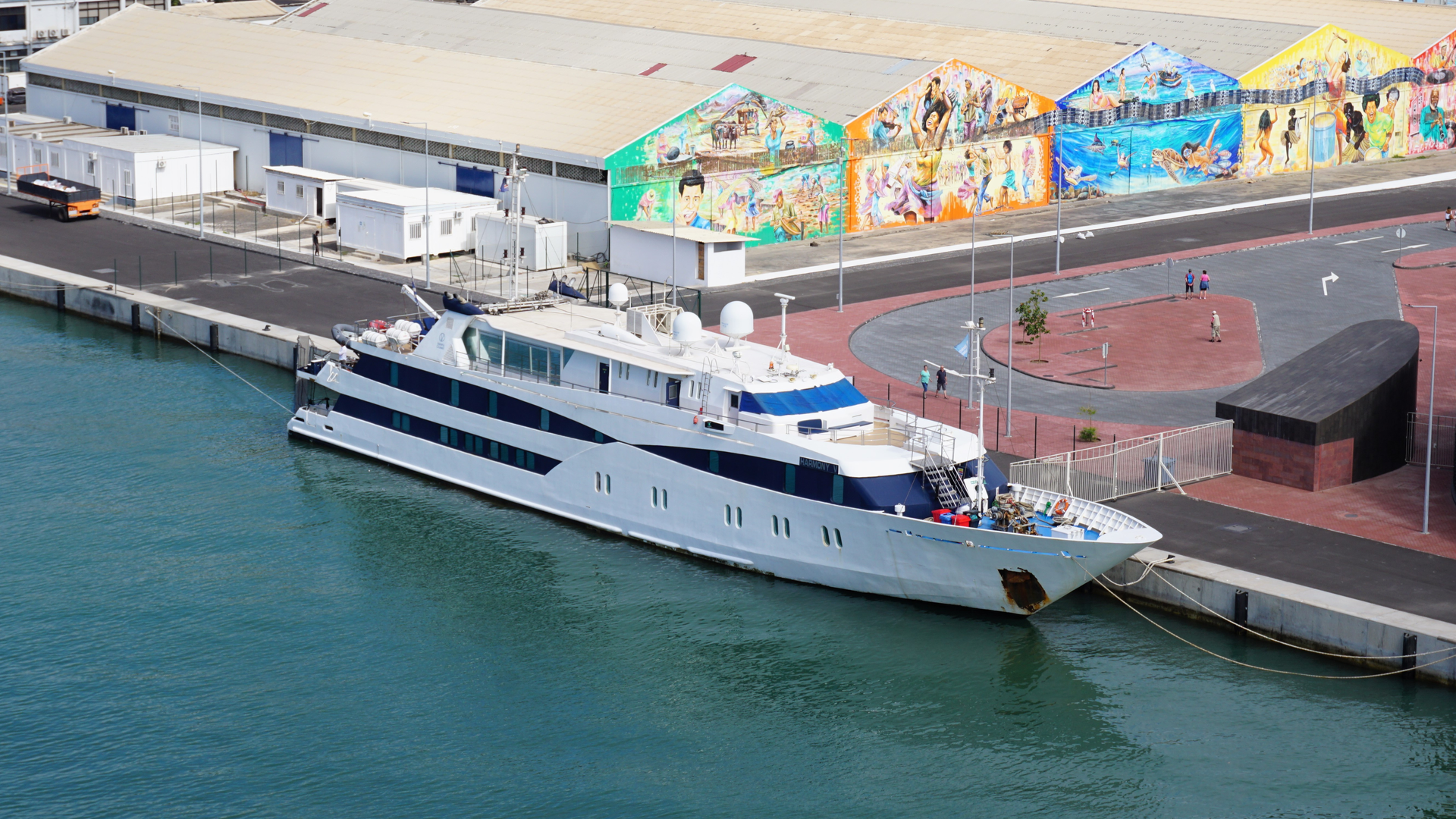 The vessel Harmony V moored at the cruise terminal in Mindelo.